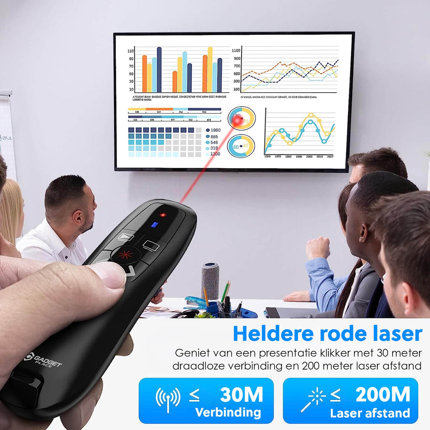 Professionele Draadloze Presenter: Rode Laser Pointer - Tot 30M Bereik - Voor PowerPoint - De Gatgetwinkel