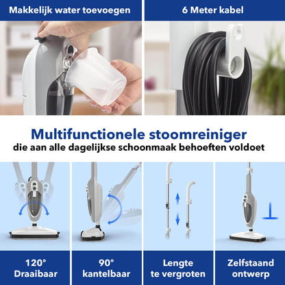 Cleanforce 2-in-1 Hoge Druk Stoomreiniger met Verlengbare Steel en 10 Opzetstukken - De Gatgetwinkel