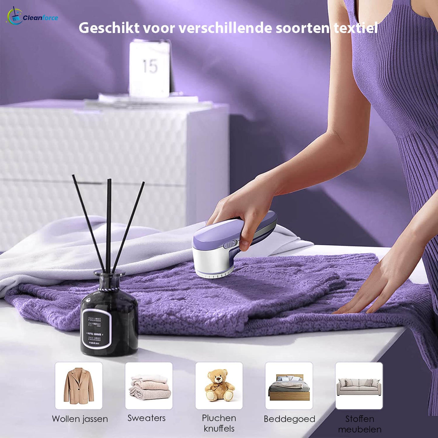 Cleanforce Draadloze Pluizenverwijderaar met Opzetstuk voor Delicate Kleding - De Gatgetwinkel