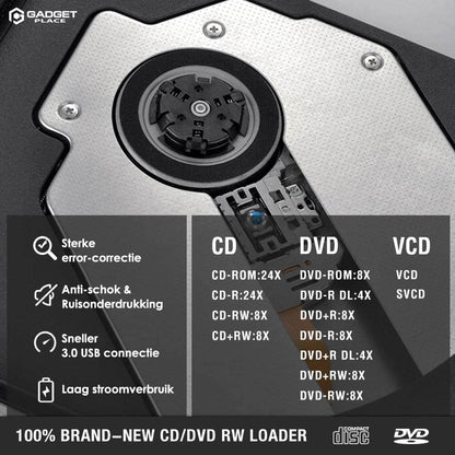 Externe DVD Speler en Brander met USB 3.0 en USB-C: Voor Laptop & Macbook, Plug & Play - De Gatgetwinkel