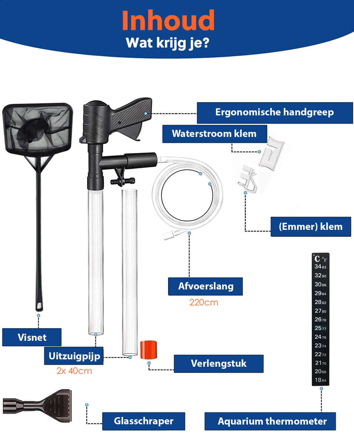 Professionele Aquarium Stofzuiger Set: Algenschraper Inbegrepen - Batterijvrij - Bodemreiniger - De Gatgetwinkel