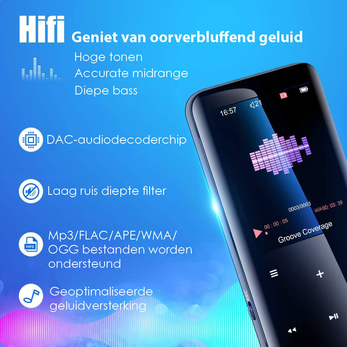 MP3 Speler met Bluetooth 5.0 - 32GB Intern Geheugen - FM Radio & Spraakrecorder - De Gatgetwinkel