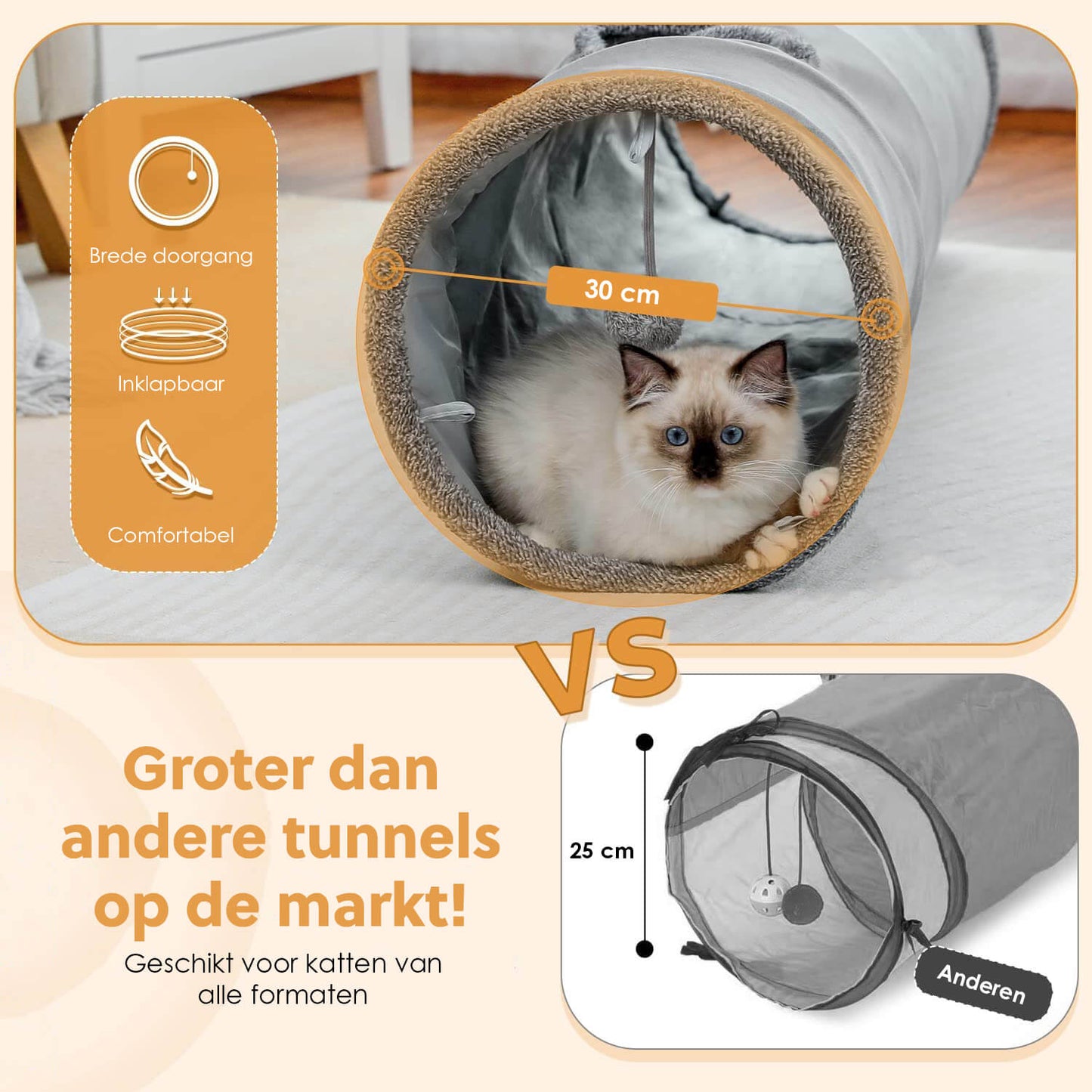 PetFriends Kattentunnel: 130cm - Speeltunnel met Speelballetje - Extra Stevig - De Gatgetwinkel