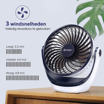 Mini Ventilator met 3 Windstanden: Draadloos - Tafelventilator - USB - De Gatgetwinkel