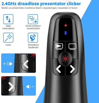 Professionele Draadloze Presenter: Rode Laser Pointer - Tot 30M Bereik - Voor PowerPoint - De Gatgetwinkel