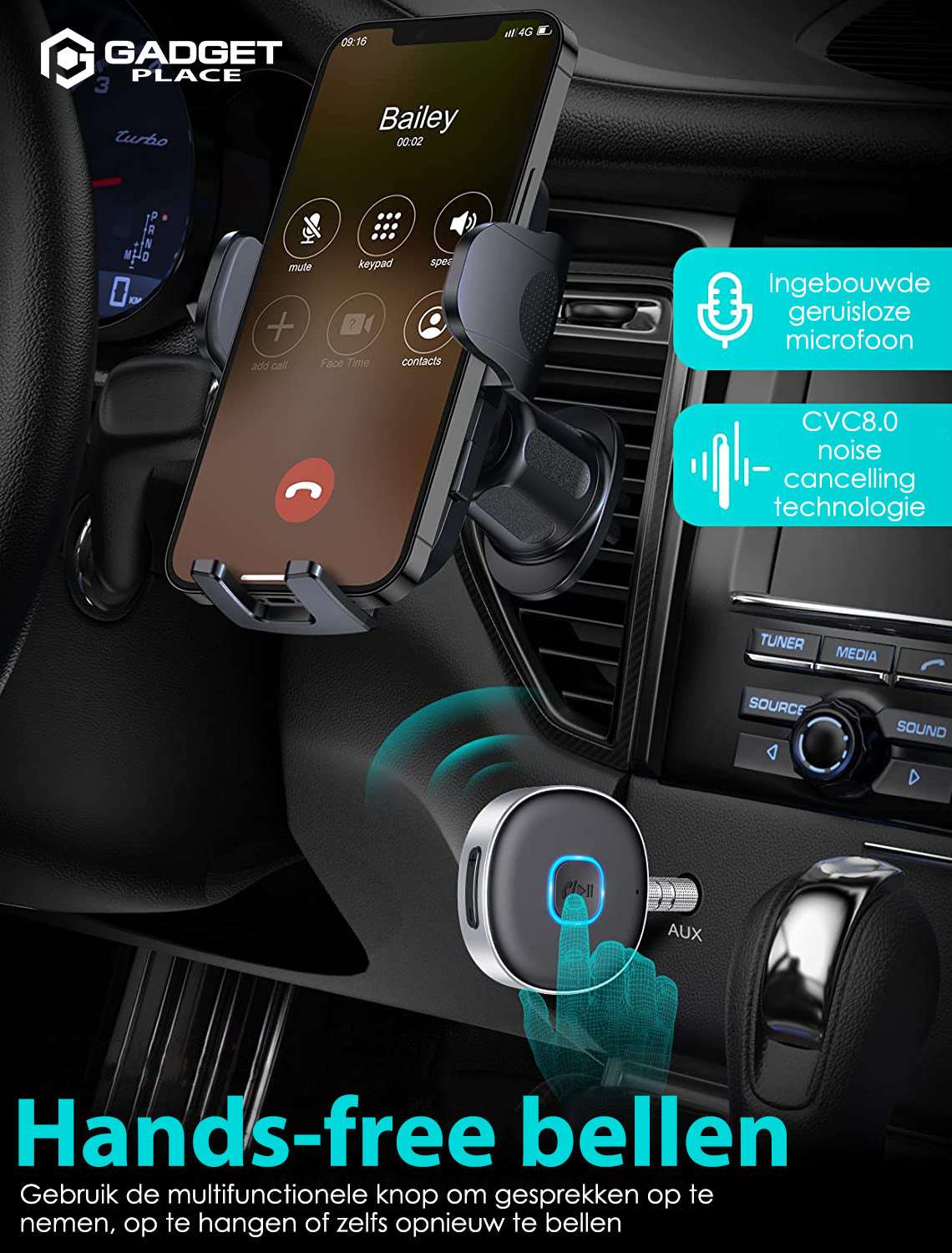 Gadgetplace Bluetooth Receiver Incl. 3.5MM AUX: Handsfree Bellen