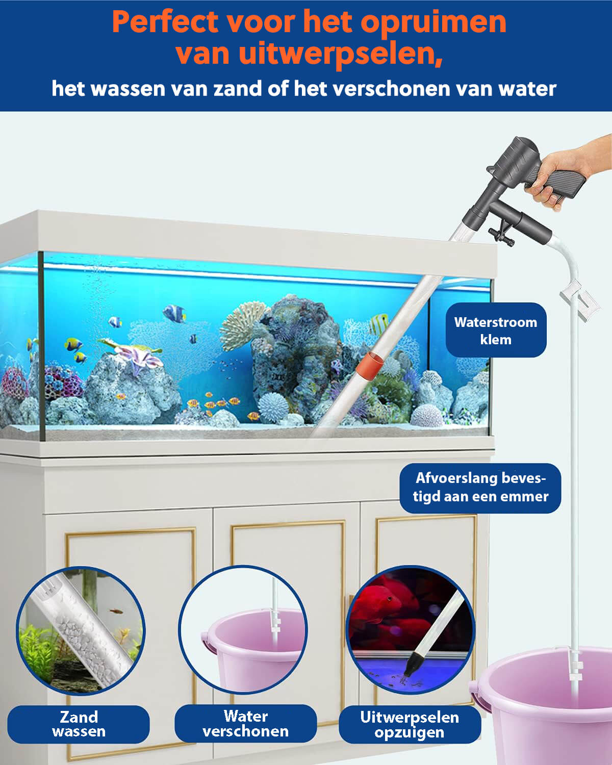 Professionele Aquarium Stofzuiger Set: Algenschraper Inbegrepen - Batterijvrij - Bodemreiniger - De Gatgetwinkel