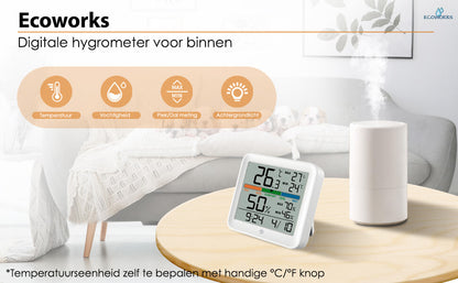 Ecoworks Weerstation Hygrometer met Achtergrondverlichting: Inclusief Batterijen - De Gatgetwinkel