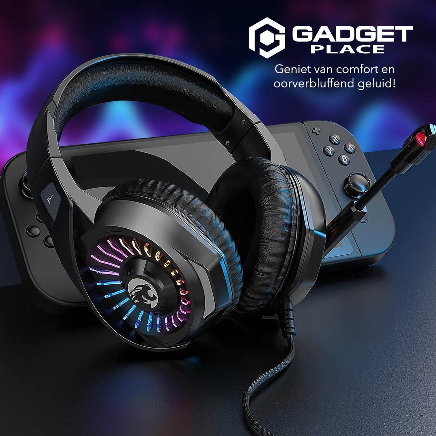 Gadgetplace Gaming Headset met Microfoon: Inclusief Houder, LED, RGB, Bedraad - De Gatgetwinkel