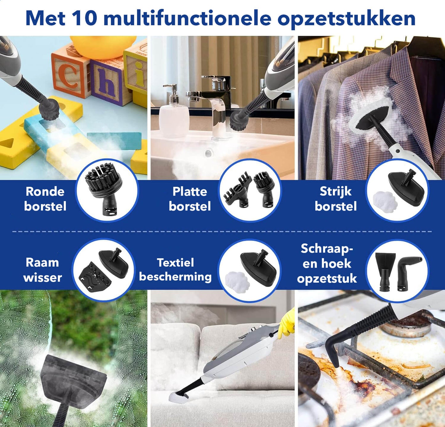 Cleanforce 2-in-1 Hoge Druk Stoomreiniger met Verlengbare Steel en 10 Opzetstukken - De Gatgetwinkel