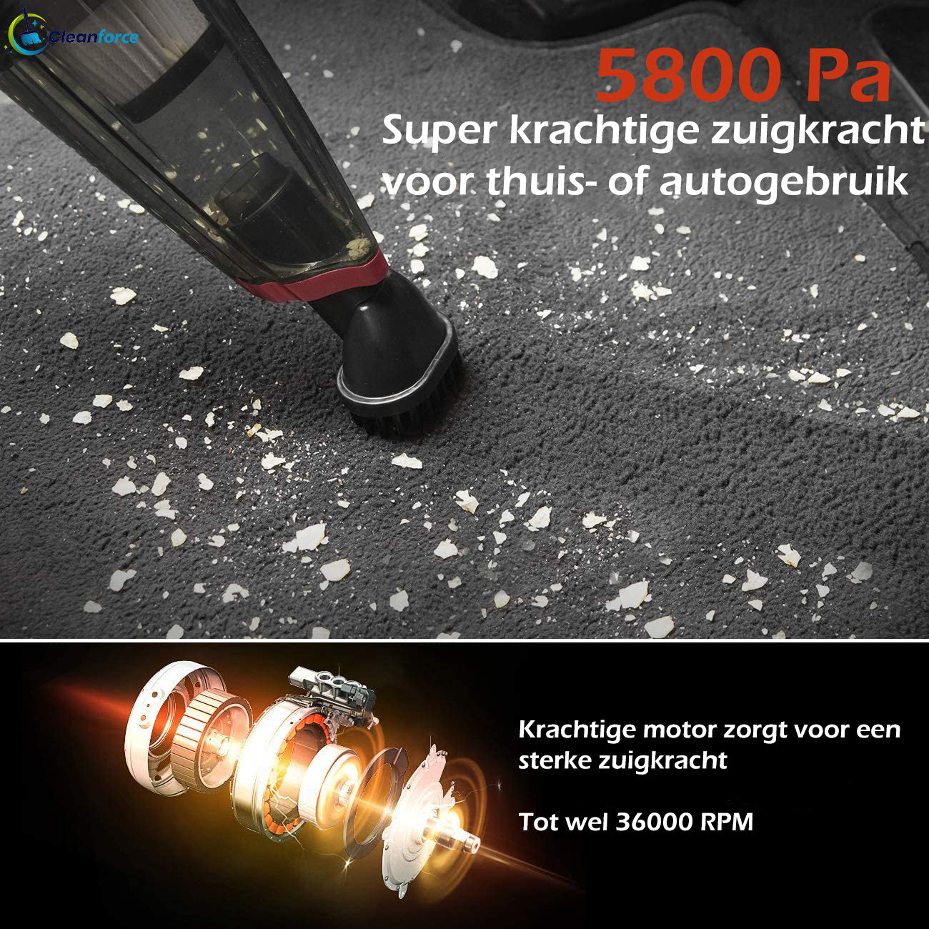 Cleanforce Kruimelzuiger V1: Snoerloos, Extreme Zuigkracht, Nat & Droog