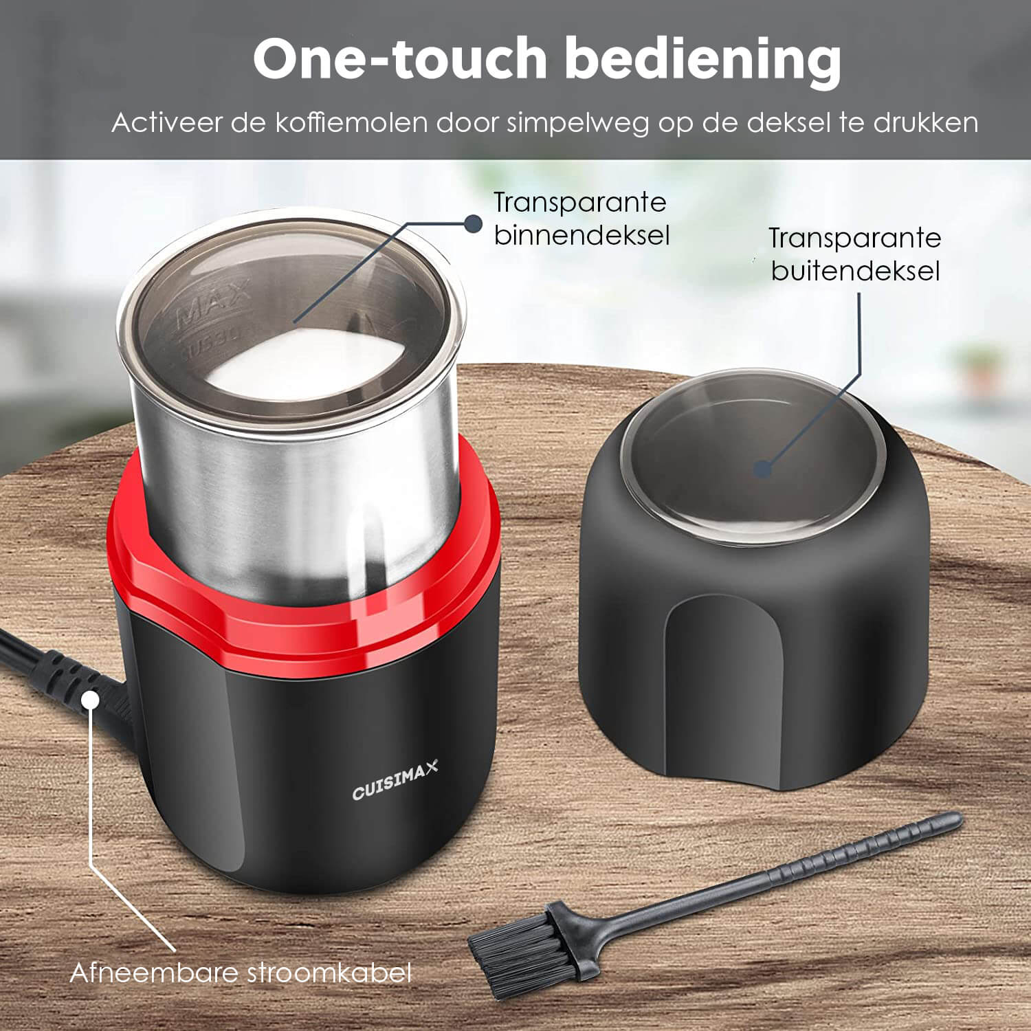 Cuisimax Elektrische Koffiemolen: One Touch Bediening, voor Bonen & Kruiden - De Gatgetwinkel