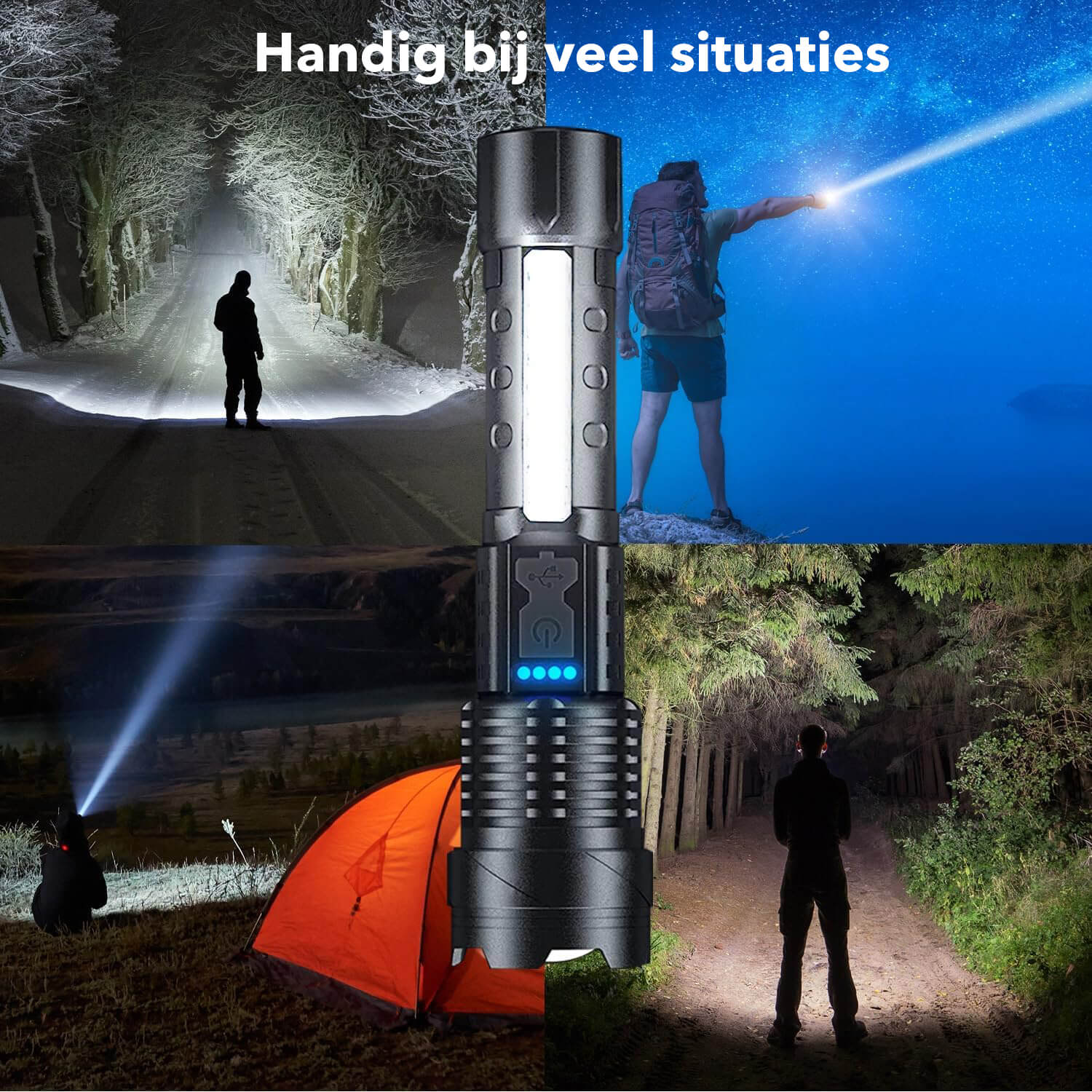 Oplaadbare LED Zaklamp: Militair Ontwerp - 7 Lichtstanden - USB-C - 2200 lumen - De Gatgetwinkel