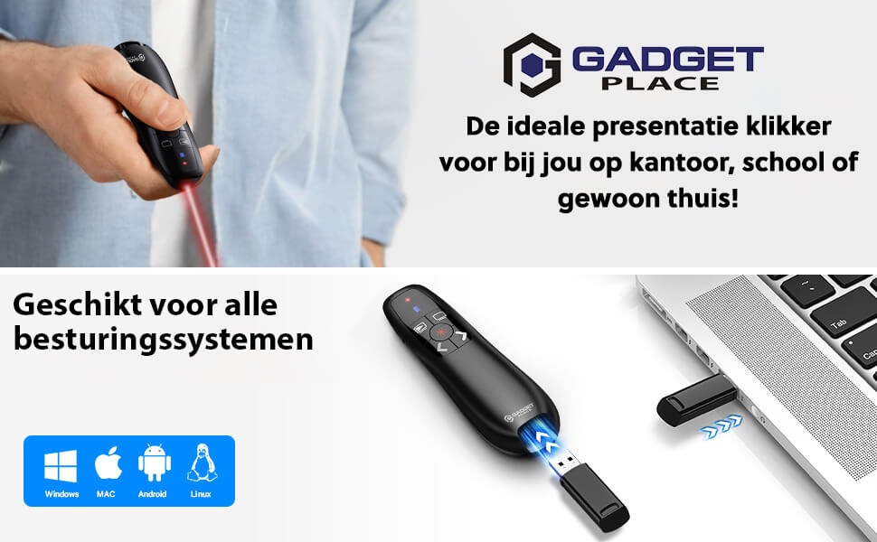 Professionele Draadloze Presenter: Rode Laser Pointer - Tot 30M Bereik - Voor PowerPoint - De Gatgetwinkel