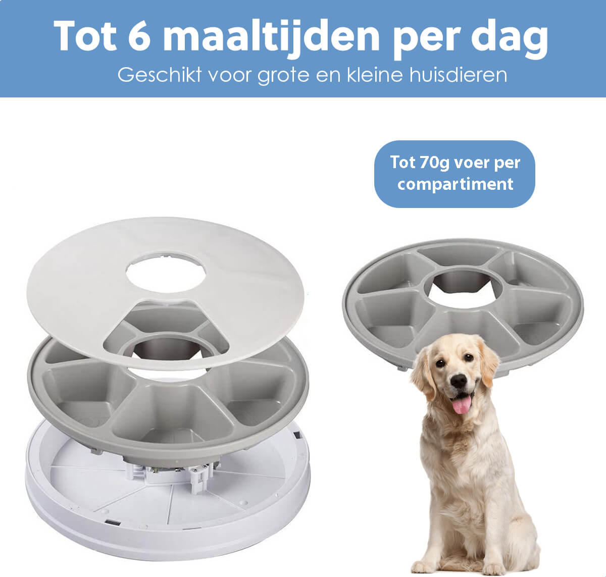 PetFriends Automatische Voerbak: Inclusief Batterijen - 6 Compartimenten - 24-uurs Timer - De Gatgetwinkel