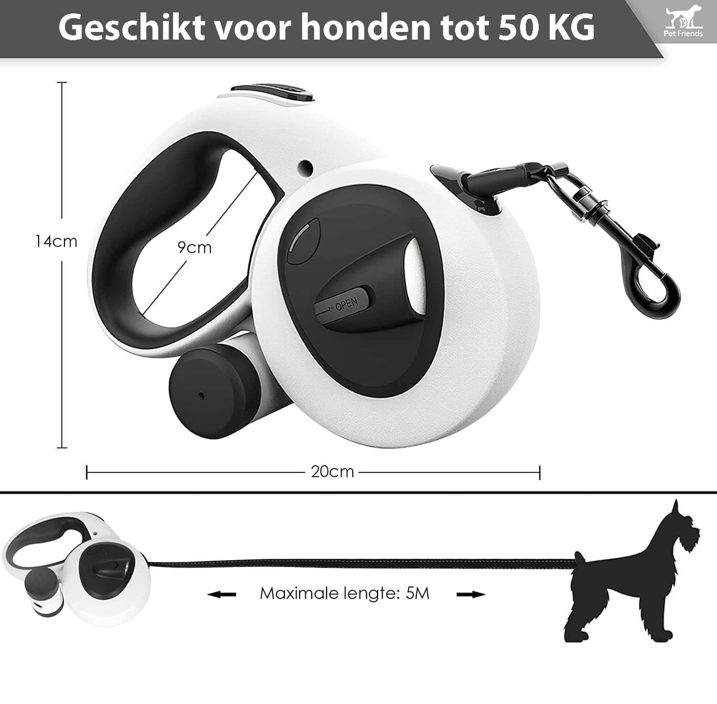 PetFriends Premium Hondenriem: Inclusief Poepzakjes - Reflecterend - Tot 50KG - De Gatgetwinkel