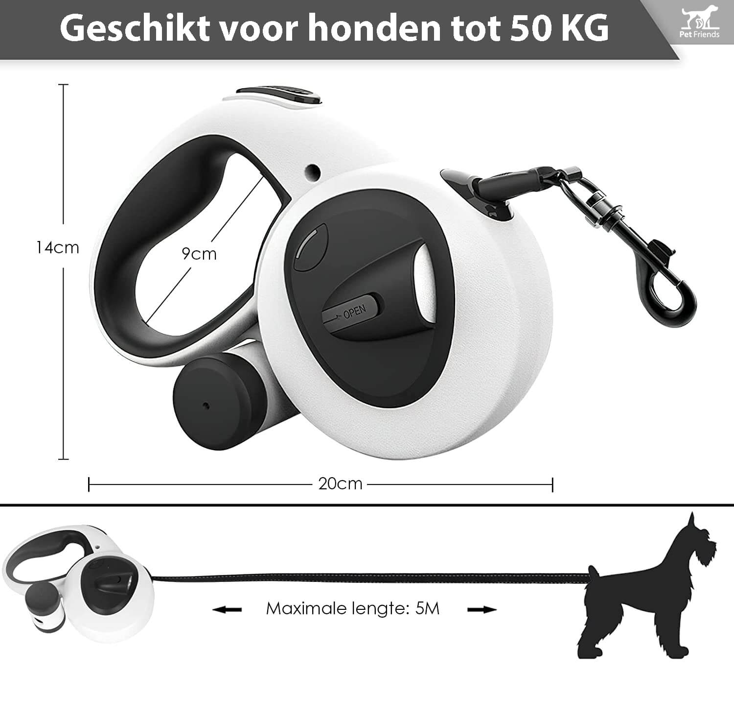 PetFriends Premium Hondenriem: Inclusief Poepzakjes - Reflecterend - Tot 50KG - De Gatgetwinkel