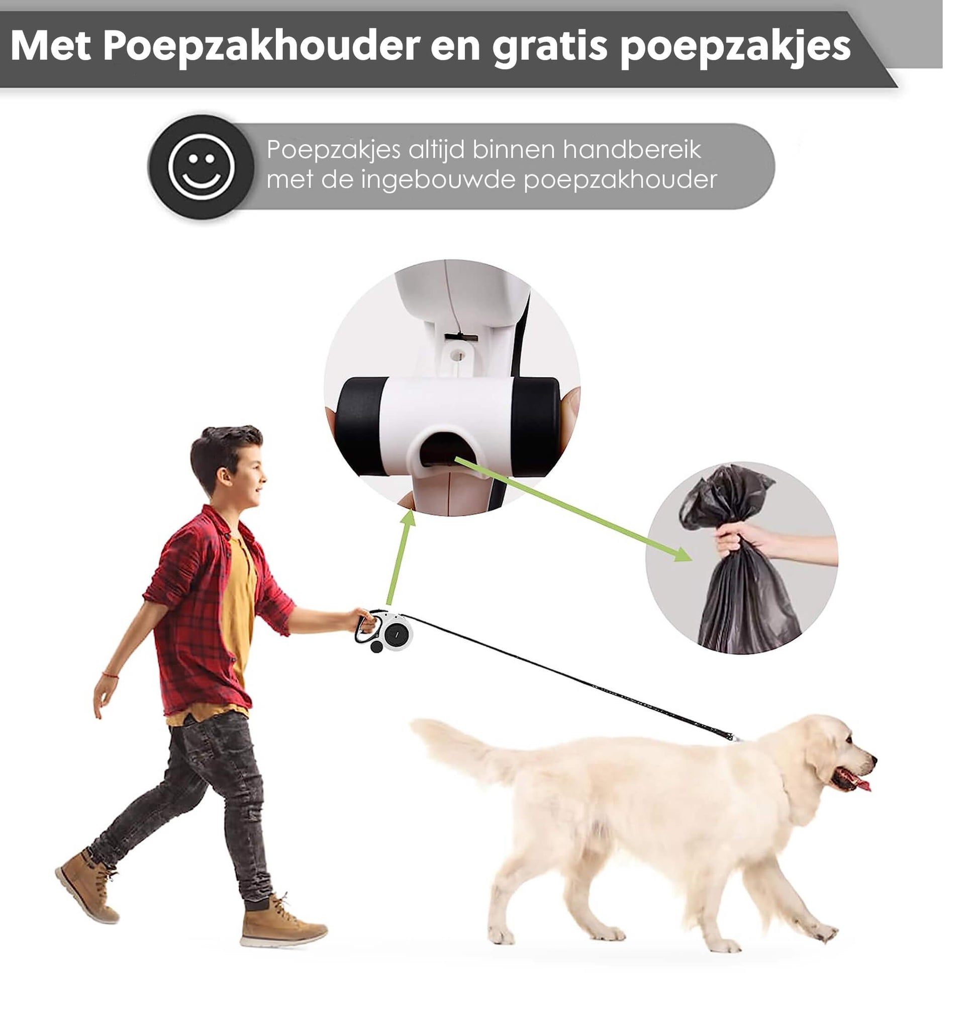PetFriends Premium Hondenriem: Inclusief Poepzakjes - Reflecterend - Tot 50KG - De Gatgetwinkel