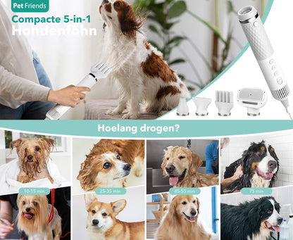 PetFriends Hondenföhn: Compact & Draagbaar - Waterblazer met 4 Opzetstukken - De Gatgetwinkel