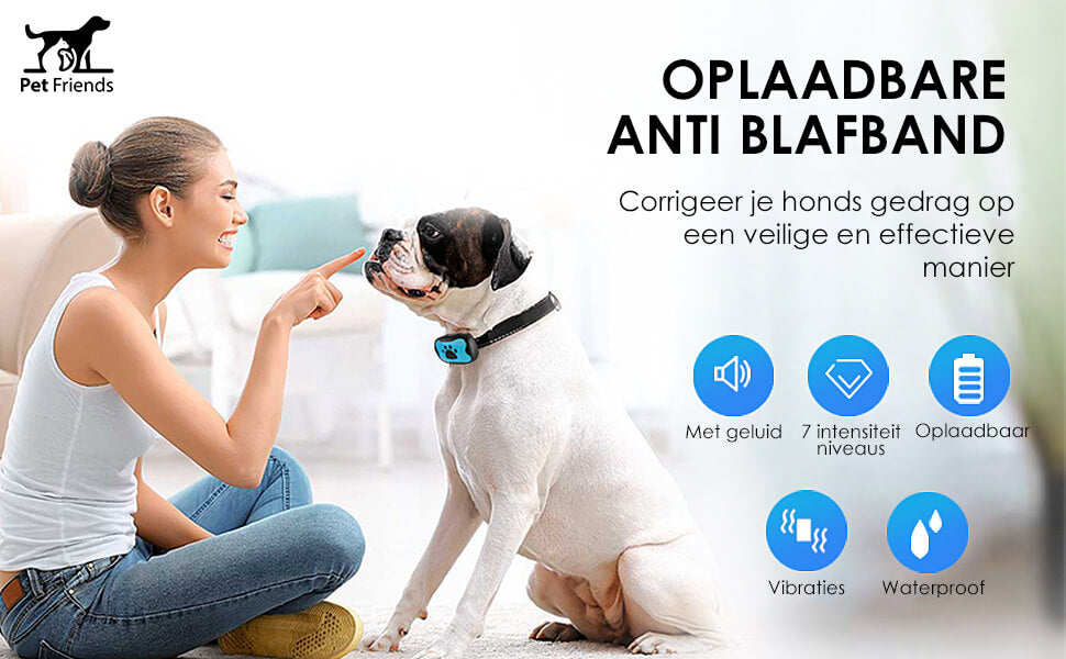 PetFriends Anti-Blafband zonder Schok: Inclusief Hondenfluit, USB-Oplaadbaar - De Gatgetwinkel