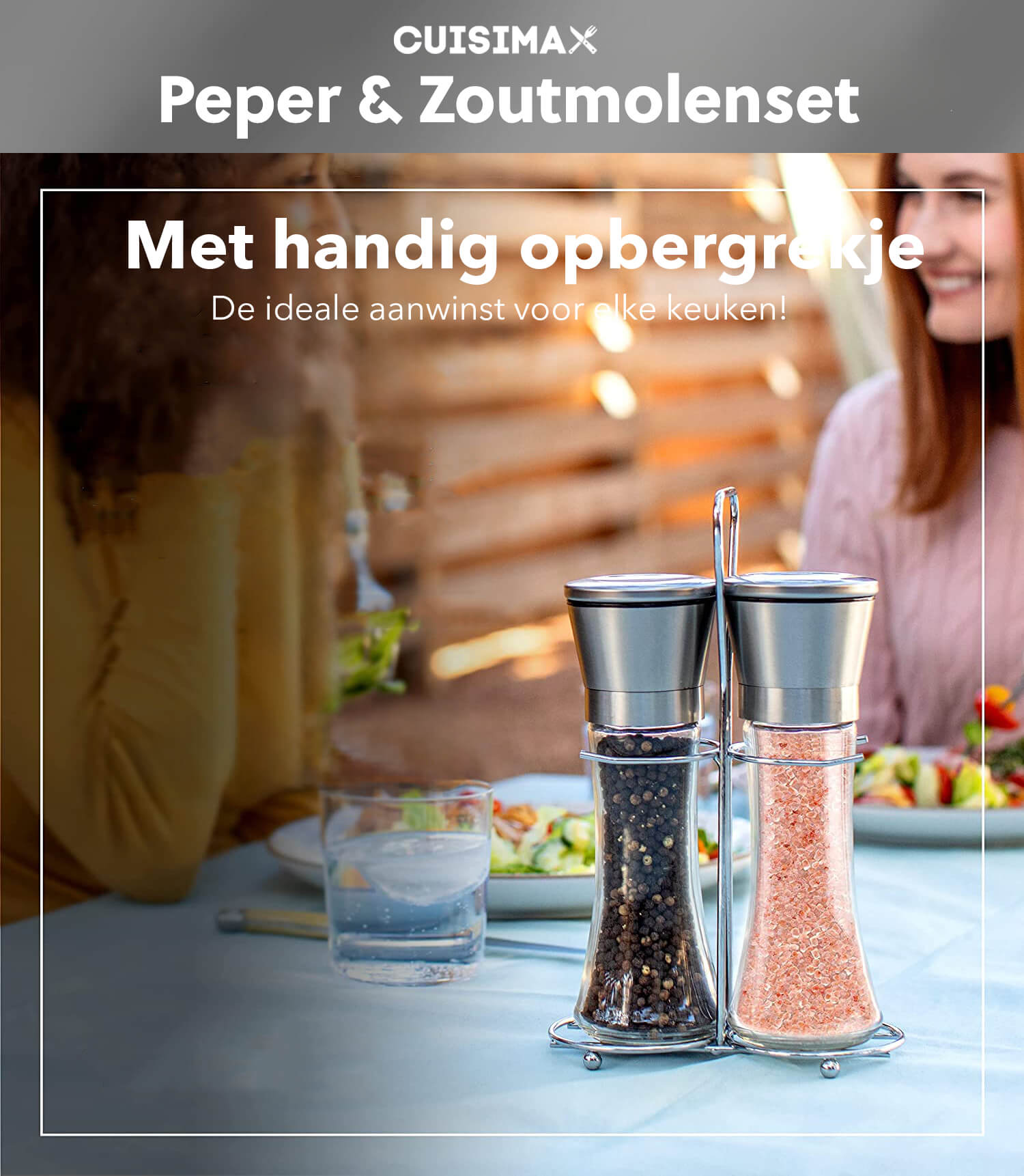 Cuisimax Peper- en Zoutmolen Set: Handmatig, RVS, met Opbergrekje - De Gatgetwinkel