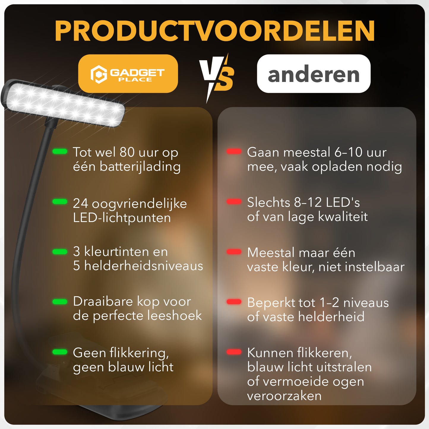 Gadgetplace LED Leeslamp voor boek en E-reader