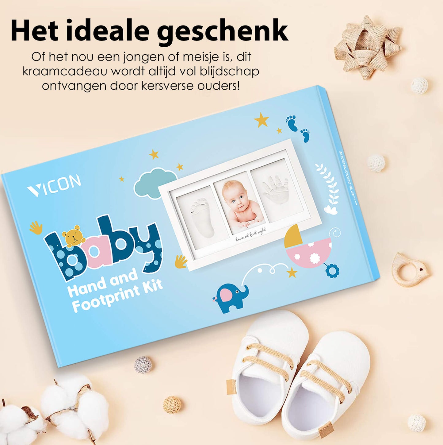 Premium Baby Fotolijst met Gipsafdruk Voet en Hand: Kraamcadeau - 33 x 20 cm - De Gatgetwinkel