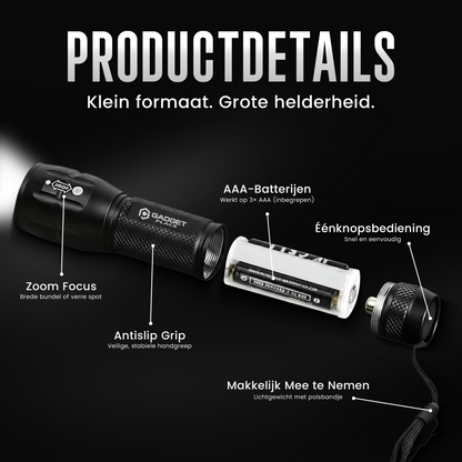 Gadgetplace LED Zaklamp op Batterijen - 1500 Lumen