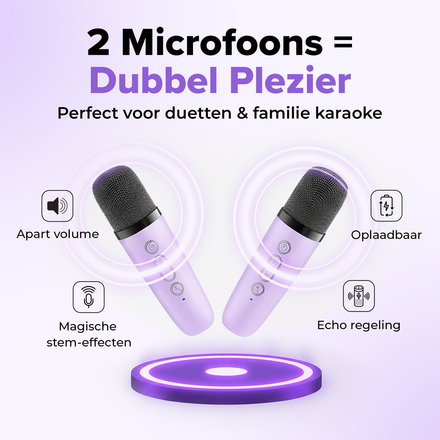 Funlab Karaoke Set met Speaker en 2 Microfoons - Voor Kinderen en Volwassenen