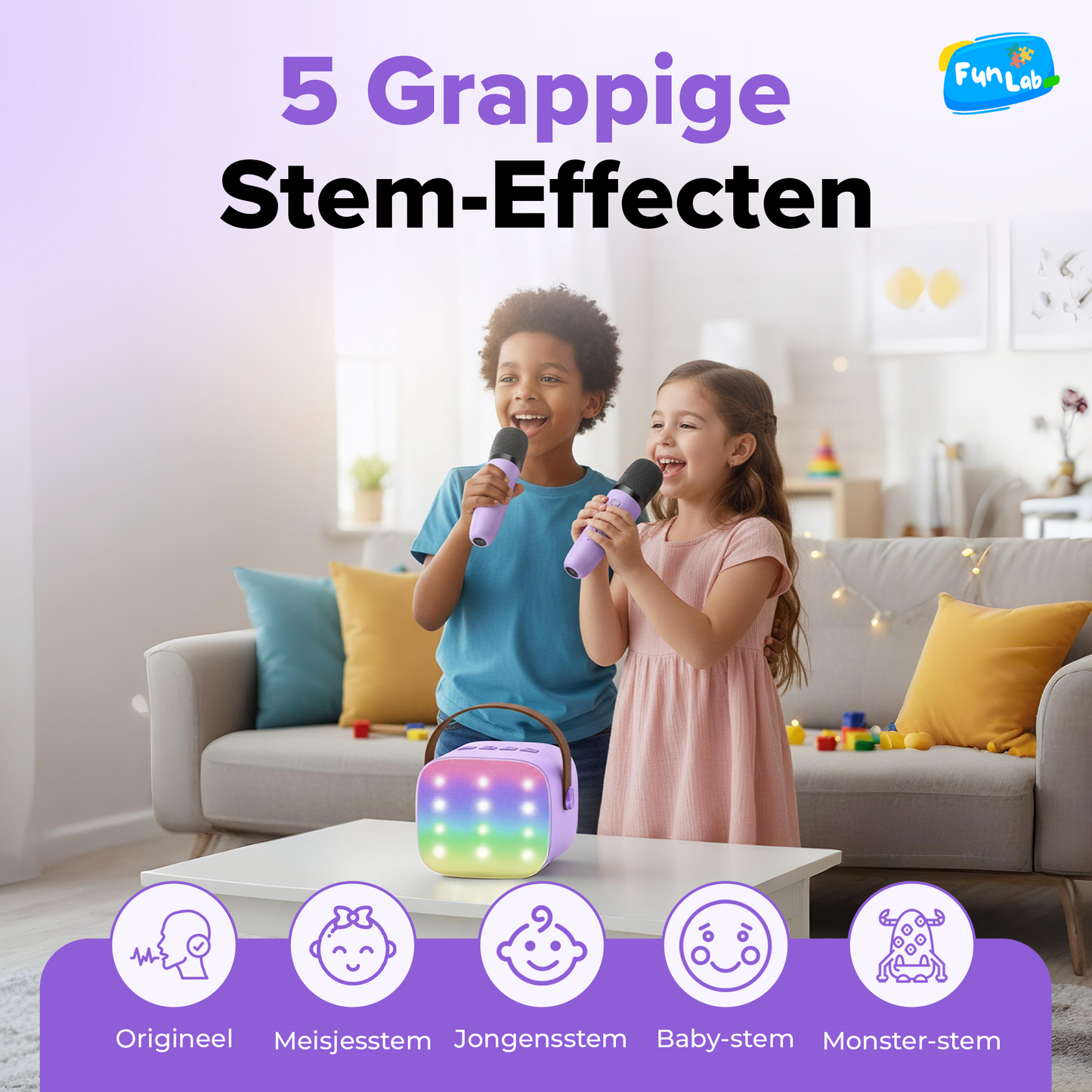 Funlab Karaoke Set met Speaker en 2 Microfoons - Voor Kinderen en Volwassenen