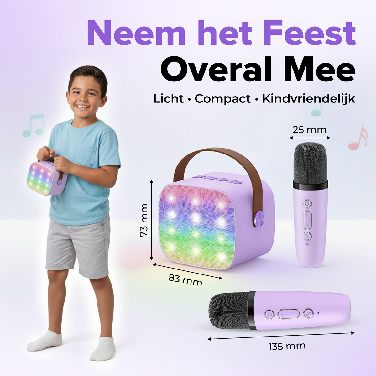 Draagbare Karaokemachine Met 2 Draadloze Microfoons – Bluetooth, LED-licht, 5 Stemeffecten – Voor Kinderen En Volwassenen – Zwart