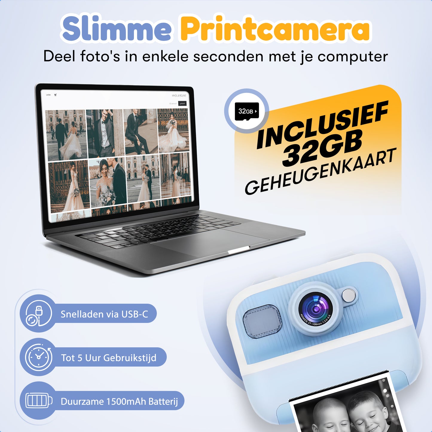 Gadgetplace Digitale Kindercamera met 32GB Geheugenkaart: Foto en Videofunctie