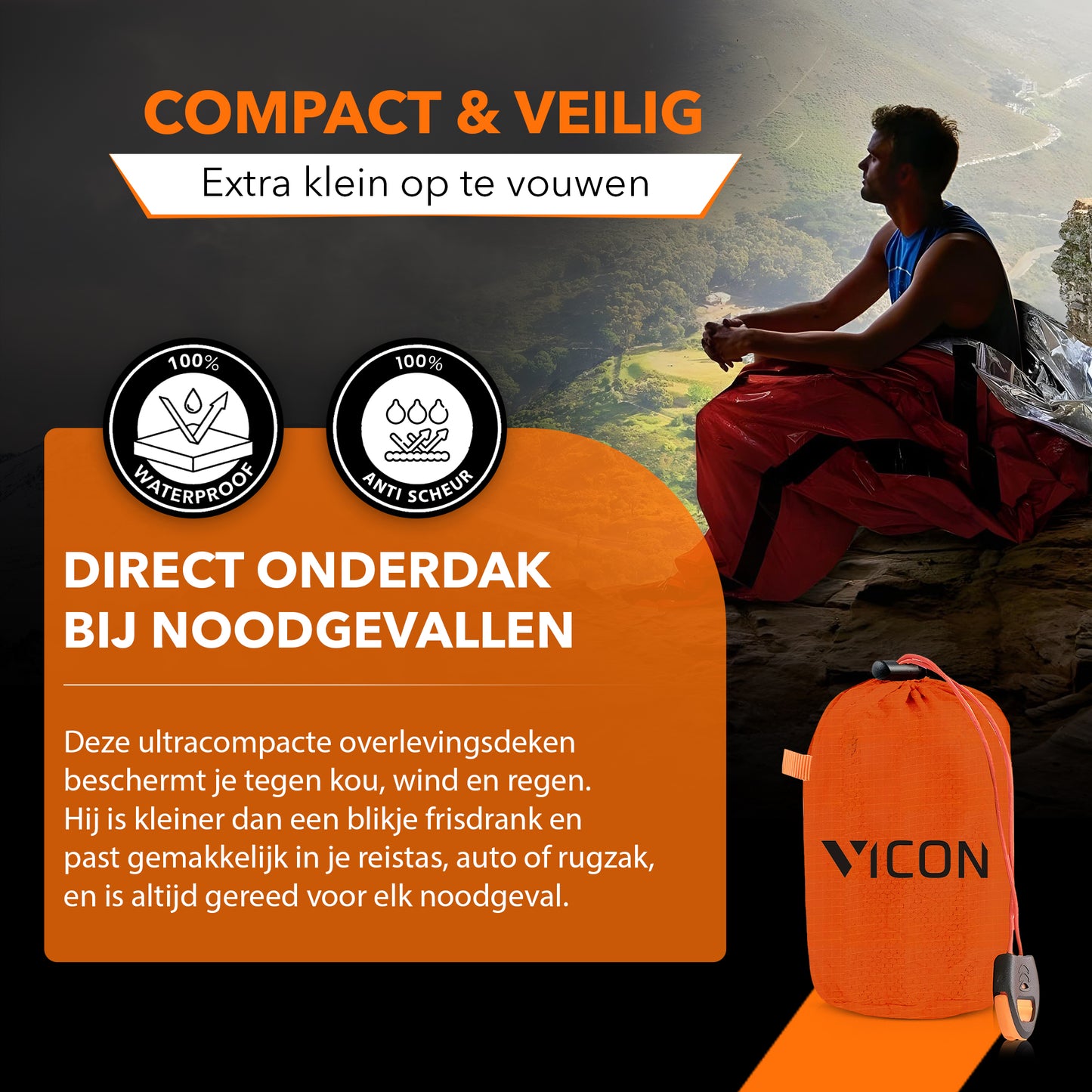 Vicon Nood slaapzak / Isolatiedeken met SOS Fluitje - 2 Stuks