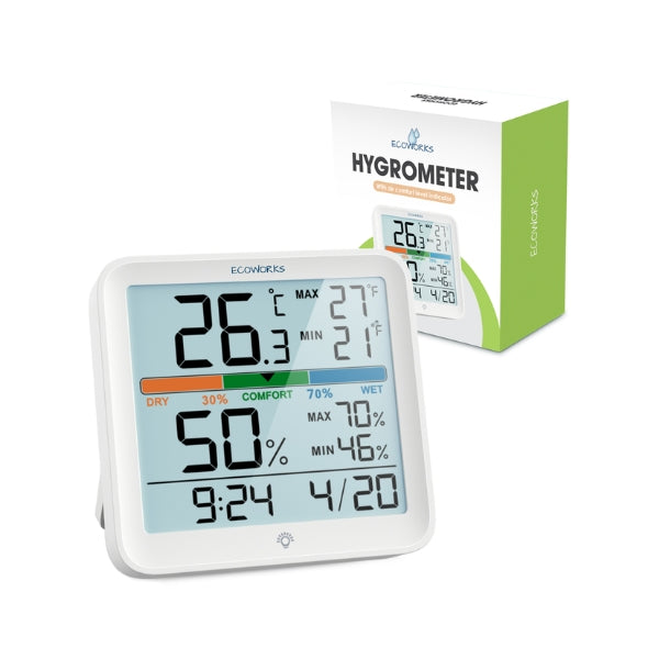 Ecoworks Weerstation Hygrometer met Achtergrondverlichting: Inclusief Batterijen - De Gatgetwinkel