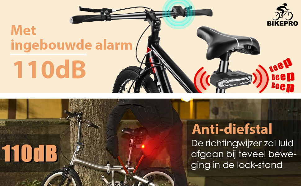 BikePro Fiets Achterlicht 2.0 met Alarm, Richtingaanwijzer & USB Oplaadbaar - De Gatgetwinkel