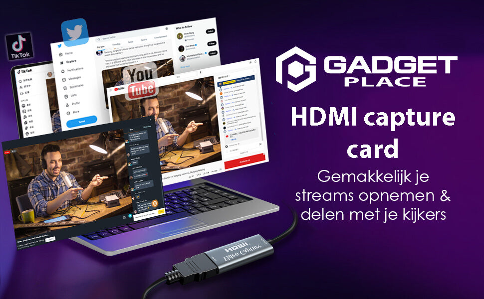 HDMI Capture Card met USB-C Adapter: Video/Game Capture - 1080P HD - Streamen - De Gatgetwinkel