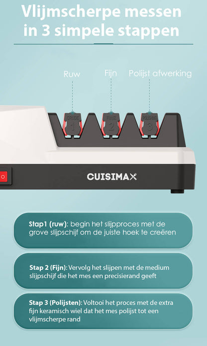 Cuisimax Elektrische Messenslijper: 3 Fasen, Diamanten Slijpsteen, voor Alle Messen - De Gatgetwinkel