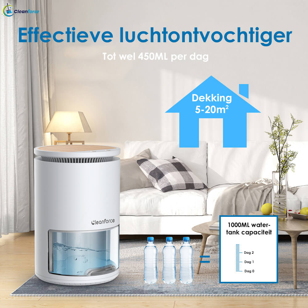 Cleanforce Luchtontvochtiger 1000ml: Extreem Stil, 2-in-1 Luchtreiniger - De Gatgetwinkel